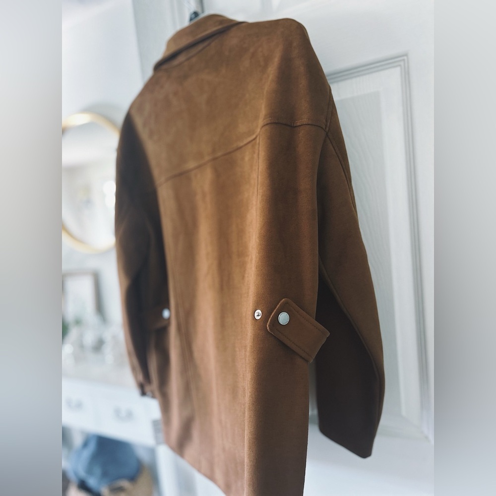 Rebecca Minkoff Chestnut Brown Suede-Effect Snap Jacket - Picture 10 of 11